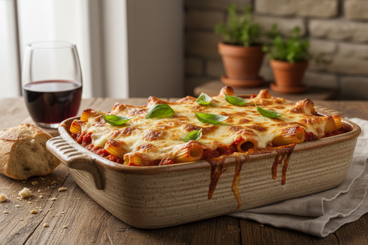 editorial image of baked ziti
